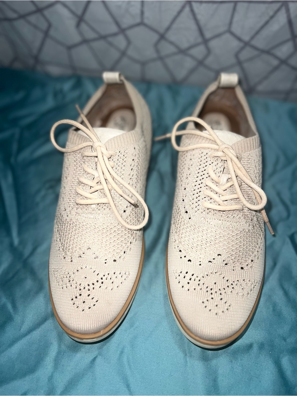Women's EuroSoft Knit Lace-Up Sneakers in Cream. Size 8M